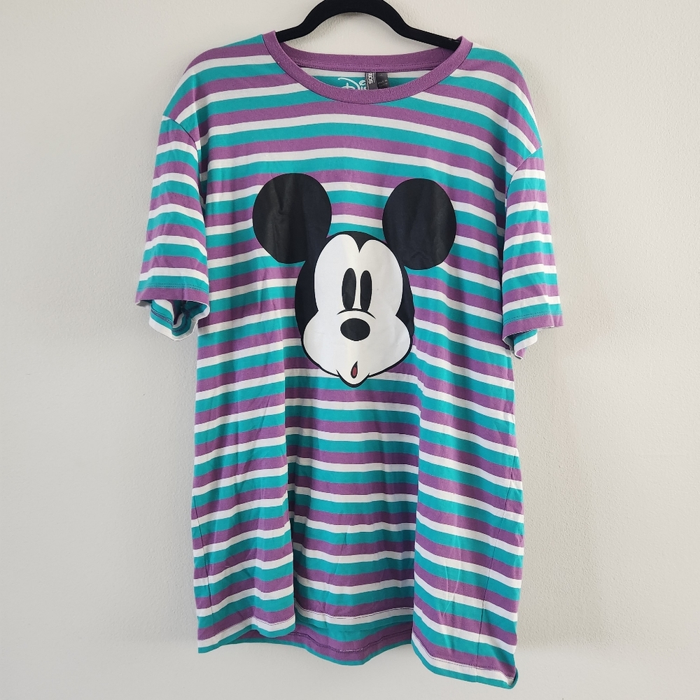 ASOS Mickey Mouse Striped Graphic Shirt Purple Blue Size XL Disney